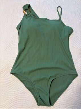 Women’s Green One-Shoulder Ribbed One-Piece Bodysuit